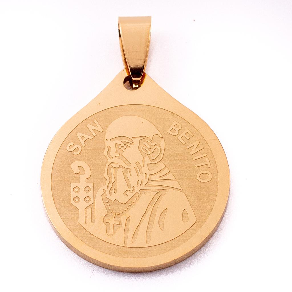 JE2103 Medalla Acero San Benito Dorada 2.8 cm