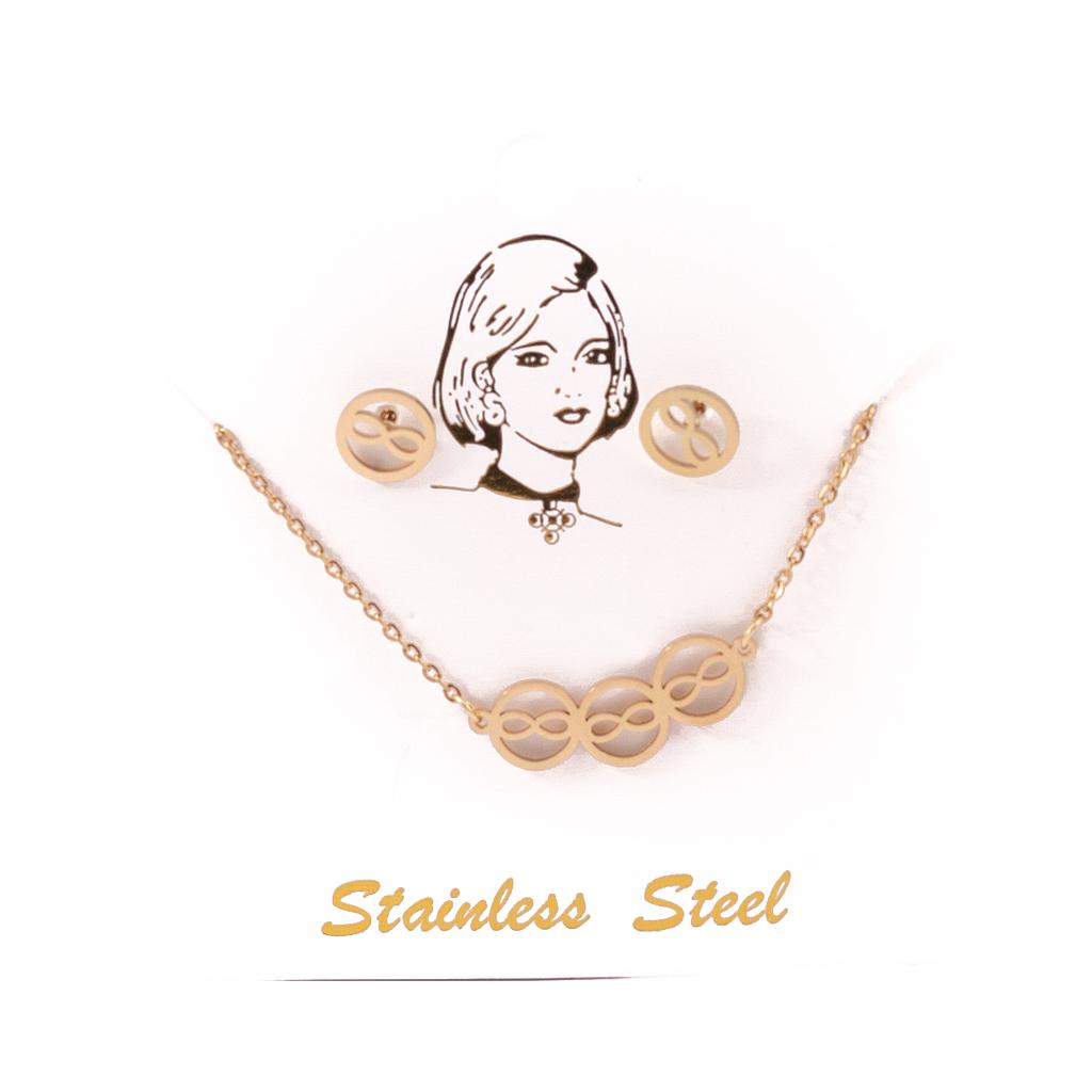 COL21605 Juego  Acero Collar Dije Barra y  Aretes Dorado