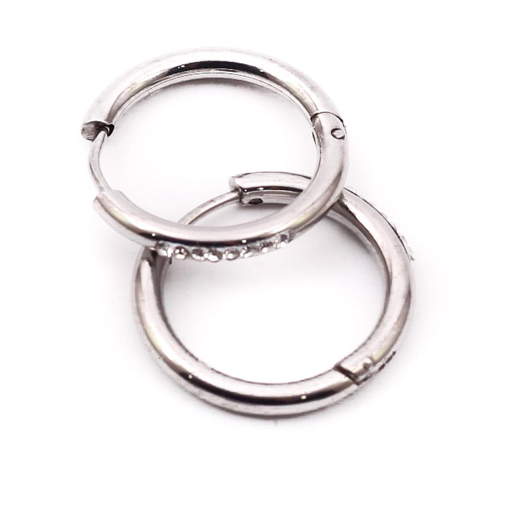 AR21401 Arracada Acero Lisa con Piedritas Plateada 2cm