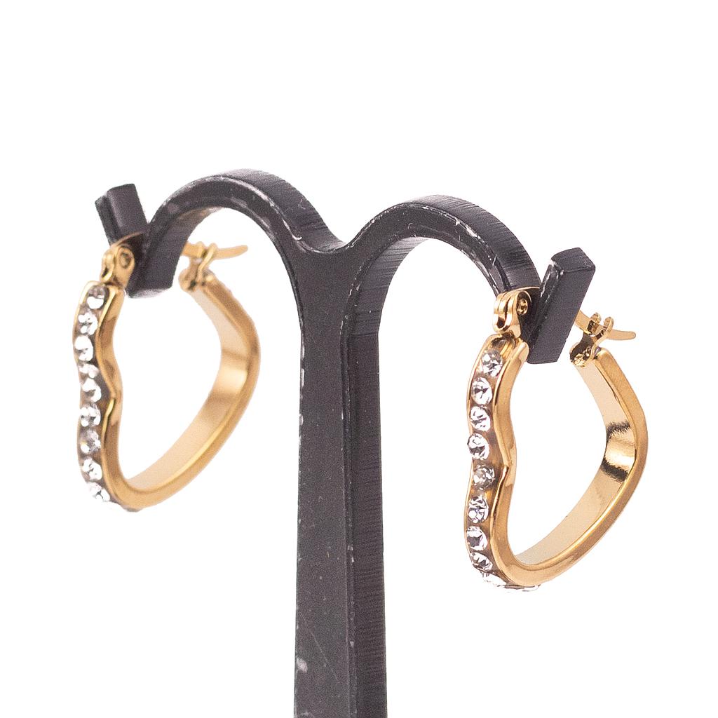 AR12881	 Arracada Acero Dorada Corazón con piedritas 20mm