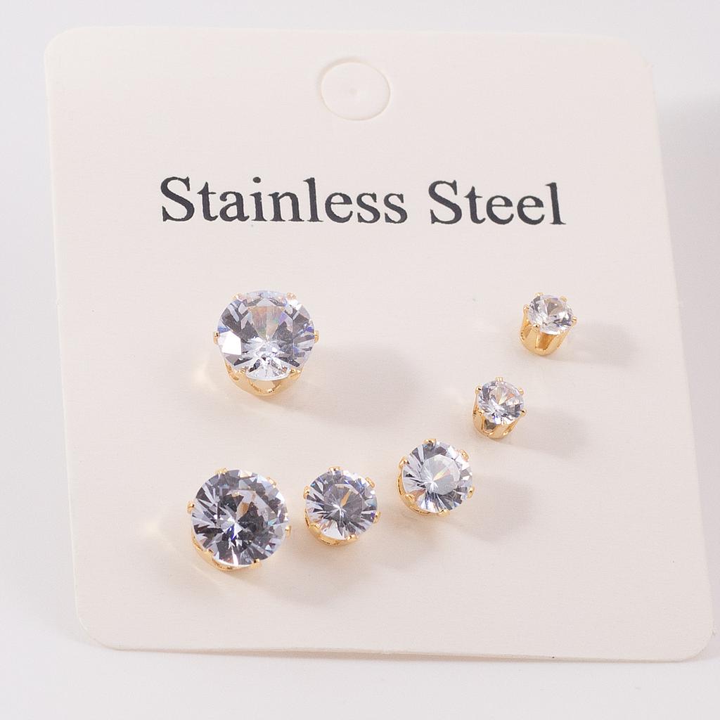 AR21903	Cartera de 3 Broqueles Acero con piedra blanca