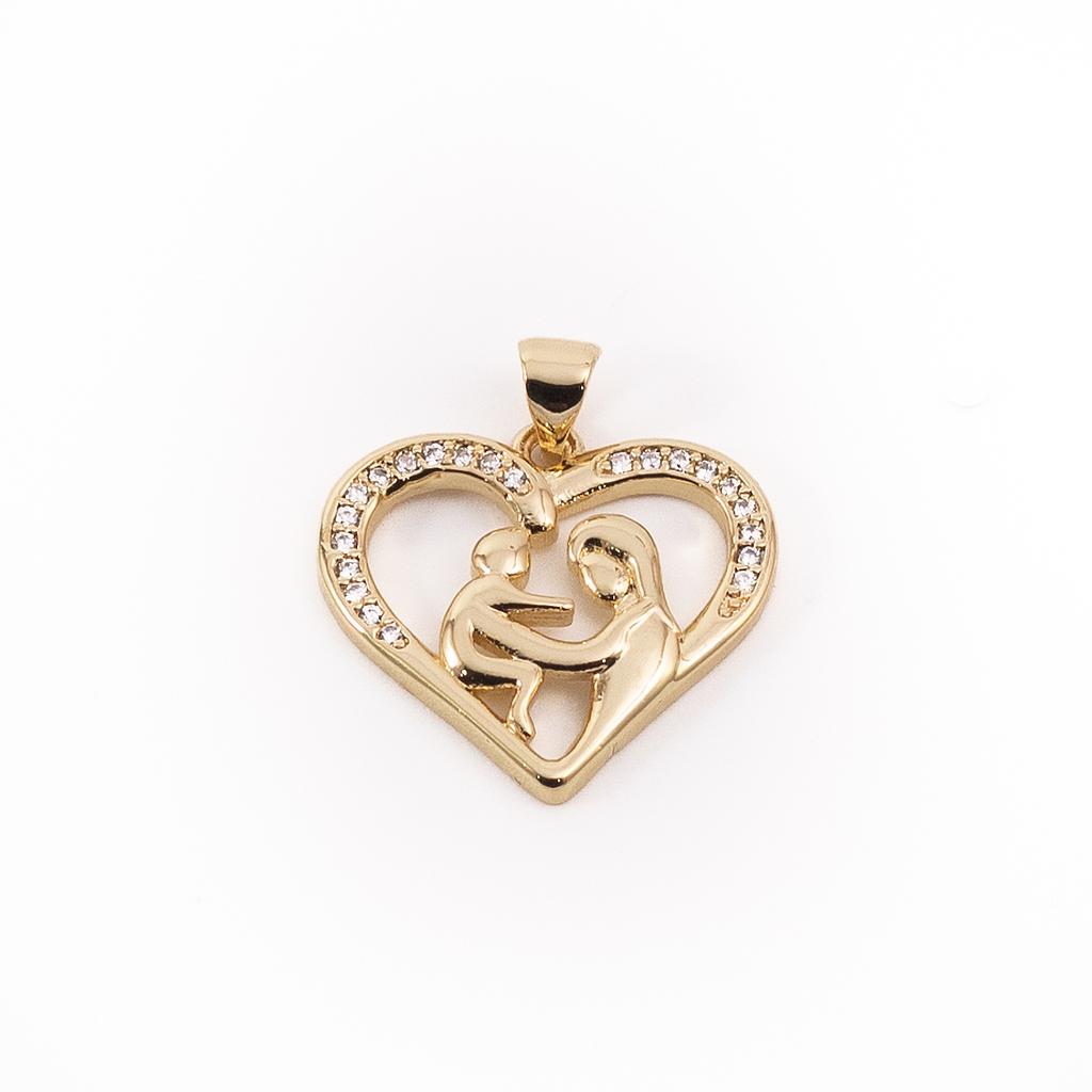 JE307 Dije Acero Corazon Mamá Doroado con piedritas
