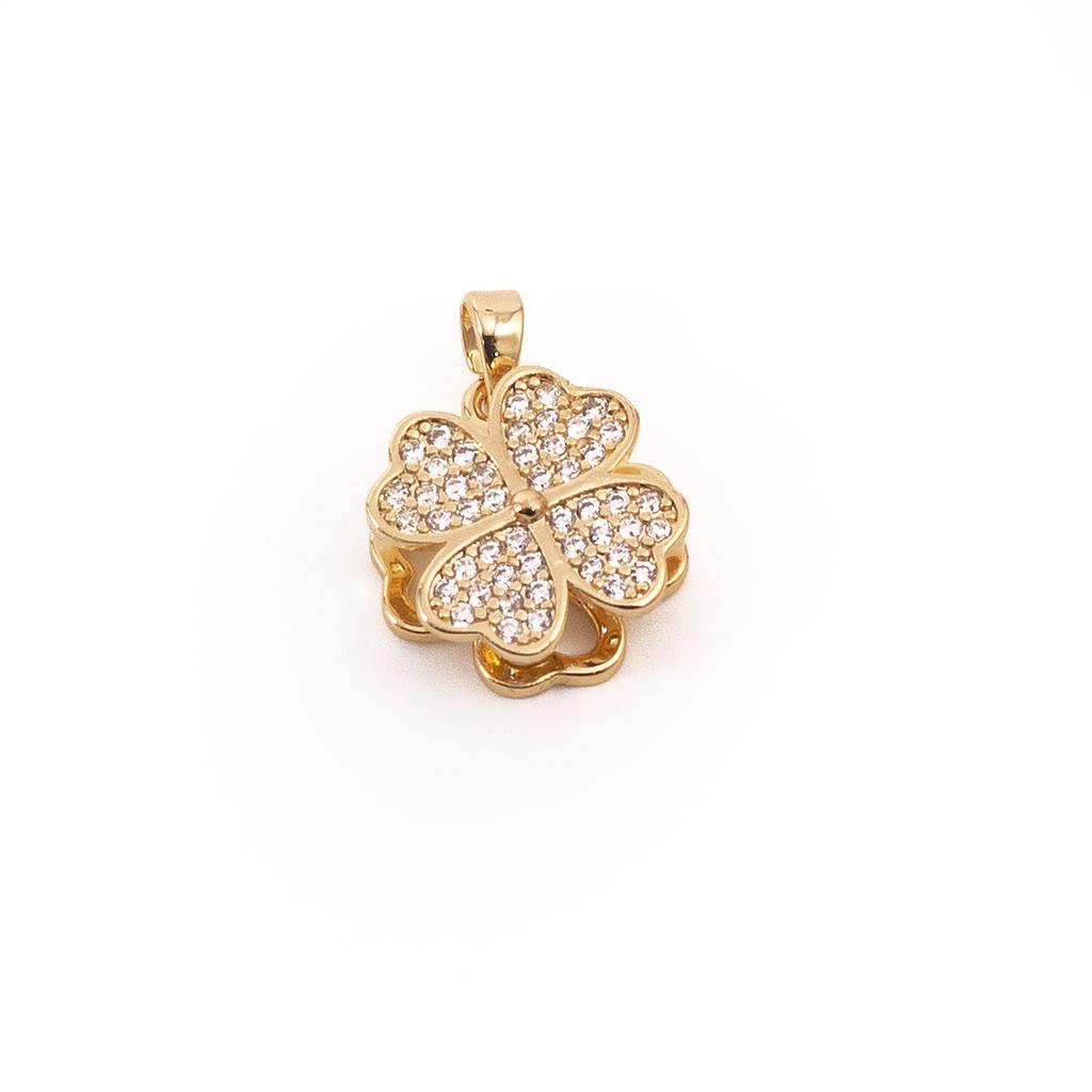 JE305 Dije Acero Trebol 4 hojas Doroado con piedritas