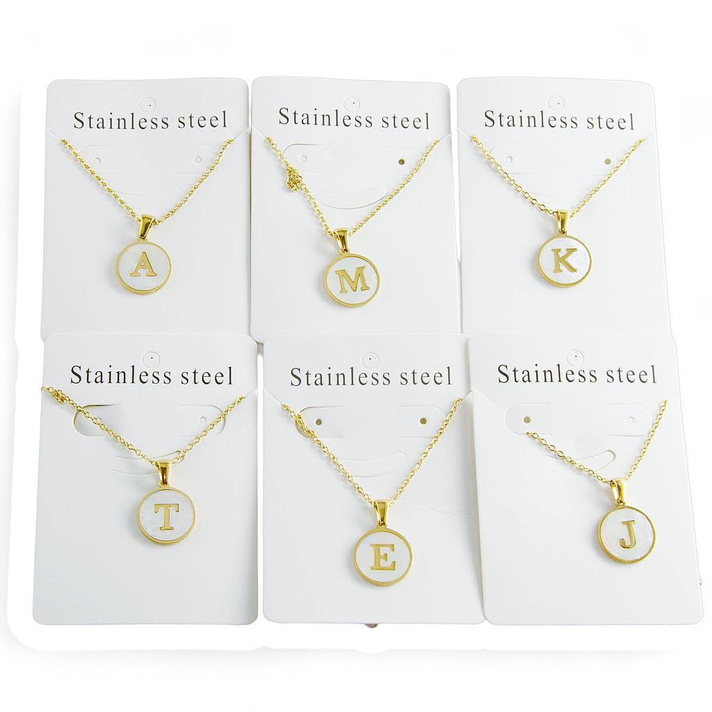 COL461	Collar Acero Letra Perla madre