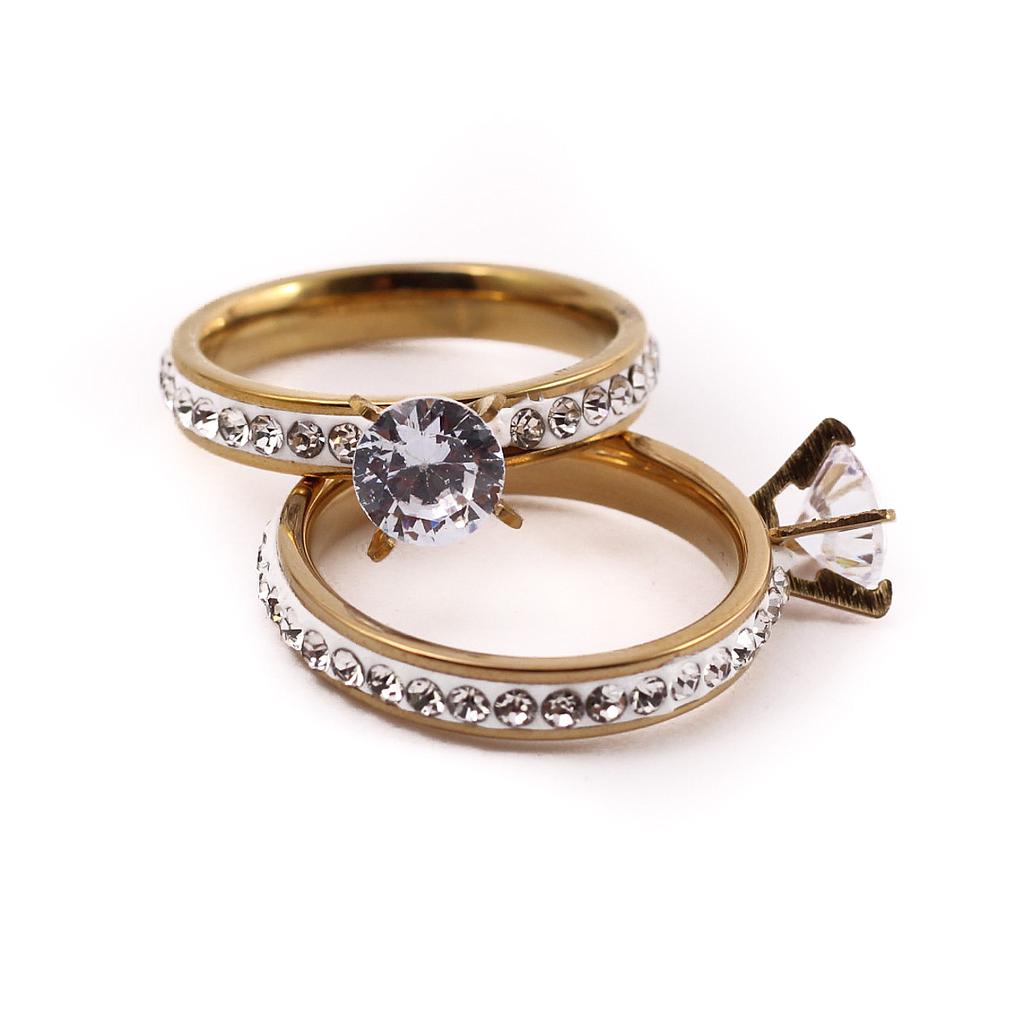 AN2115 Anillo Acero dorado Piedra y pidritas