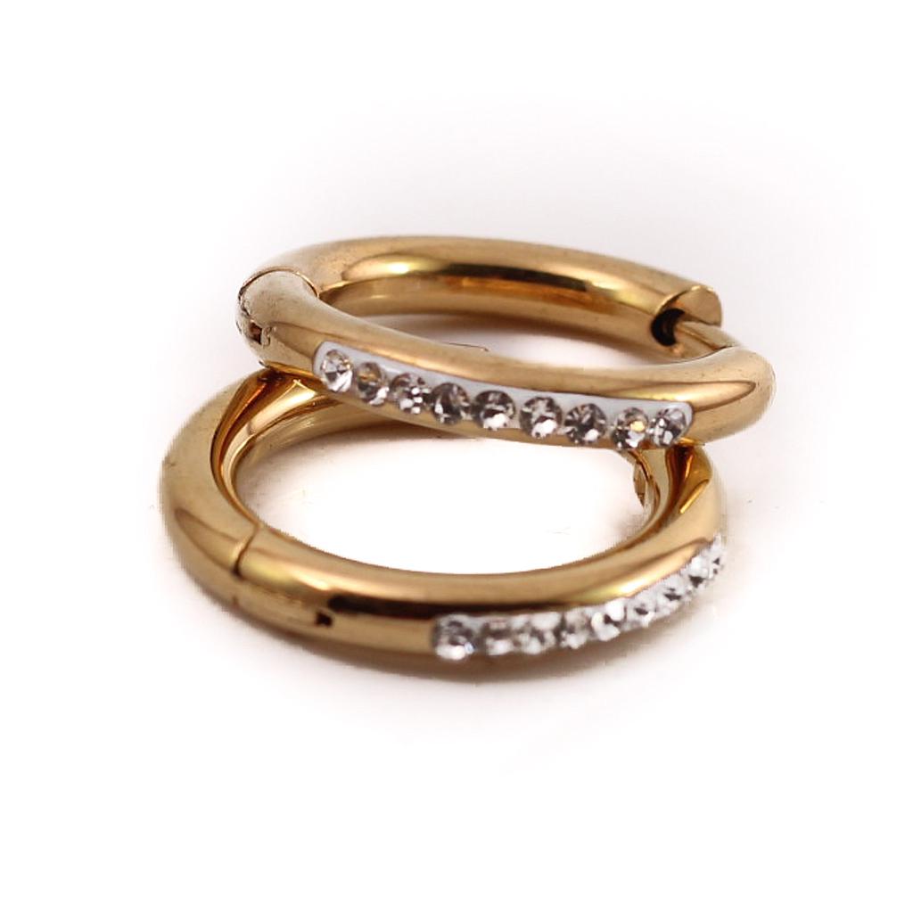 AR21403 Arracada Acero Lisa con Piedritas dorada 2cm