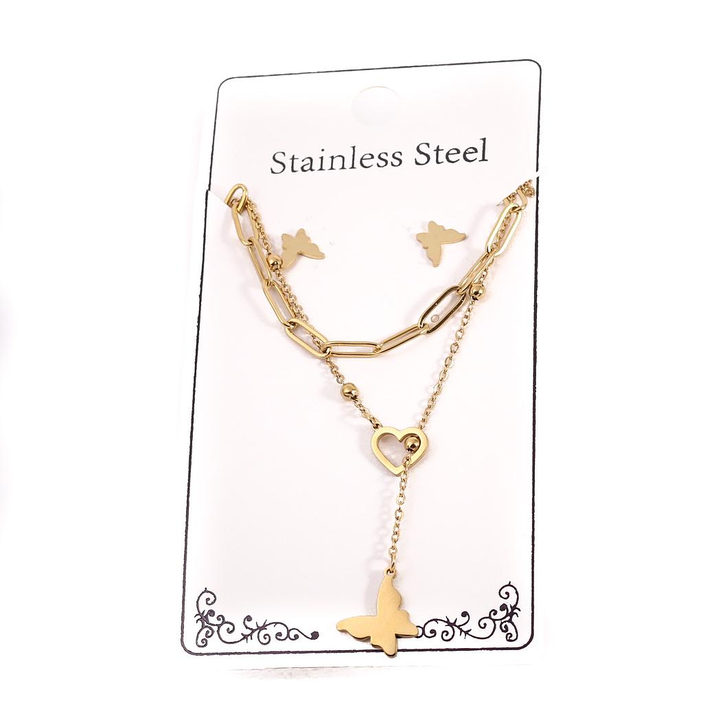 COL62 Juego Acero Dorada  doble cadena ajustable