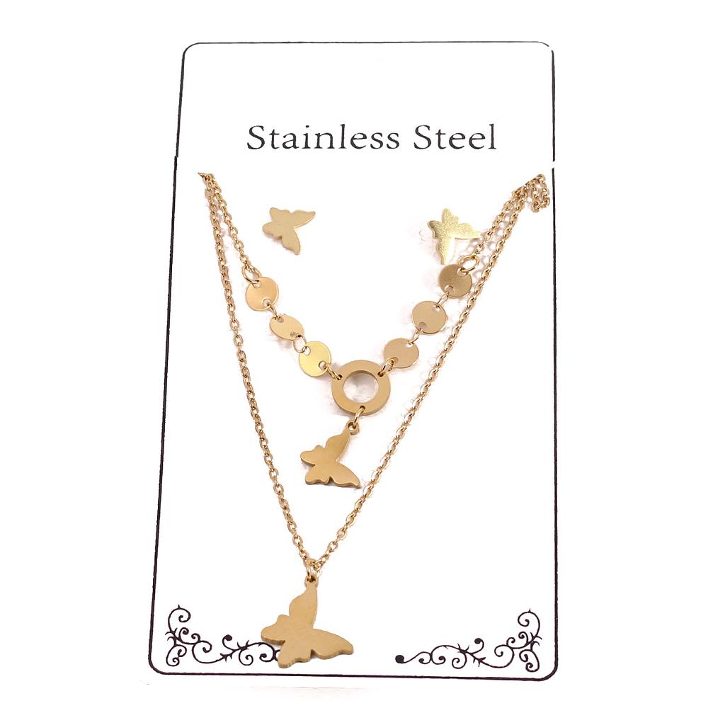 COL63 Juego Acero Dorada  doble cadena