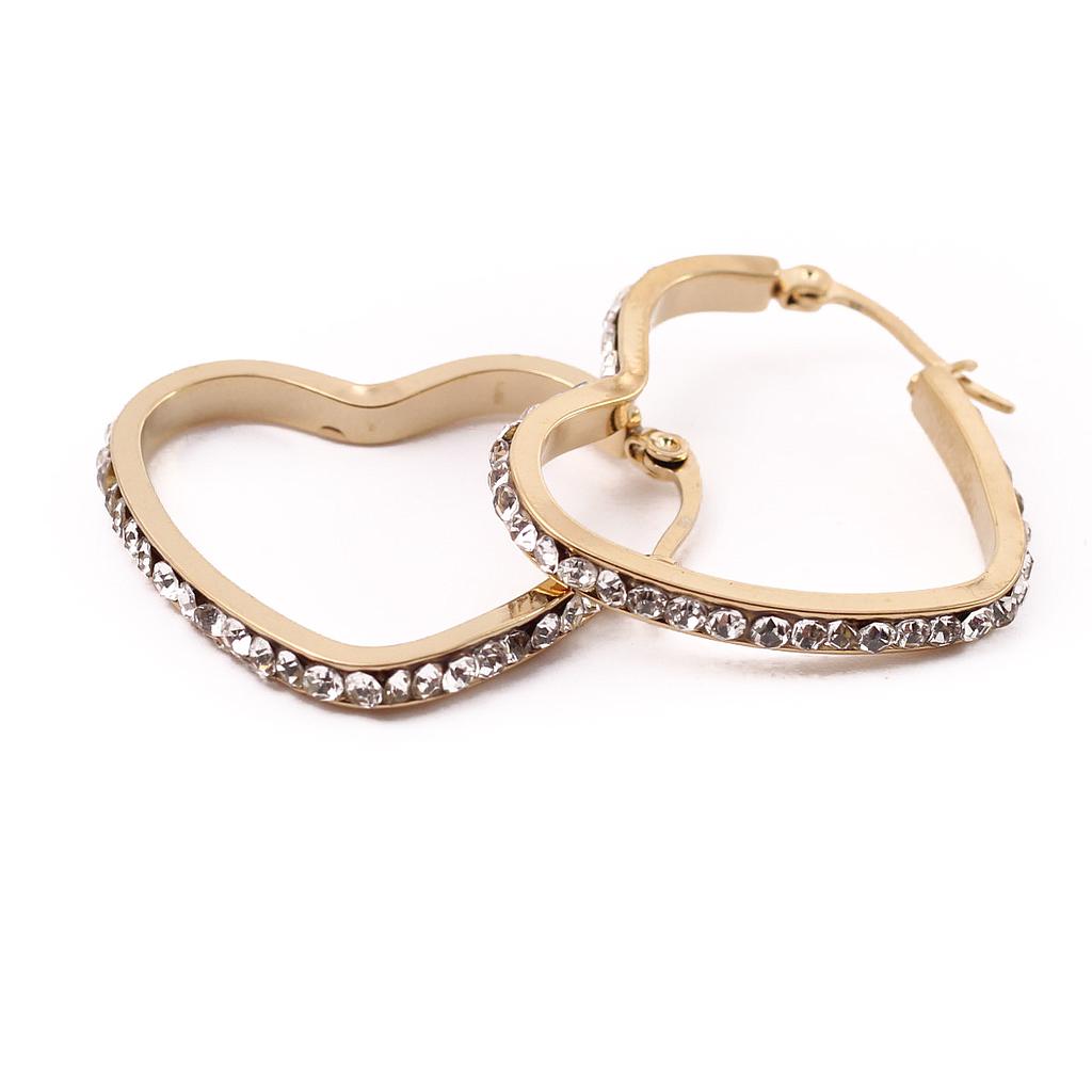 AR12882	 Arracada Acero Corazon Dorada con piedritas  30 mm