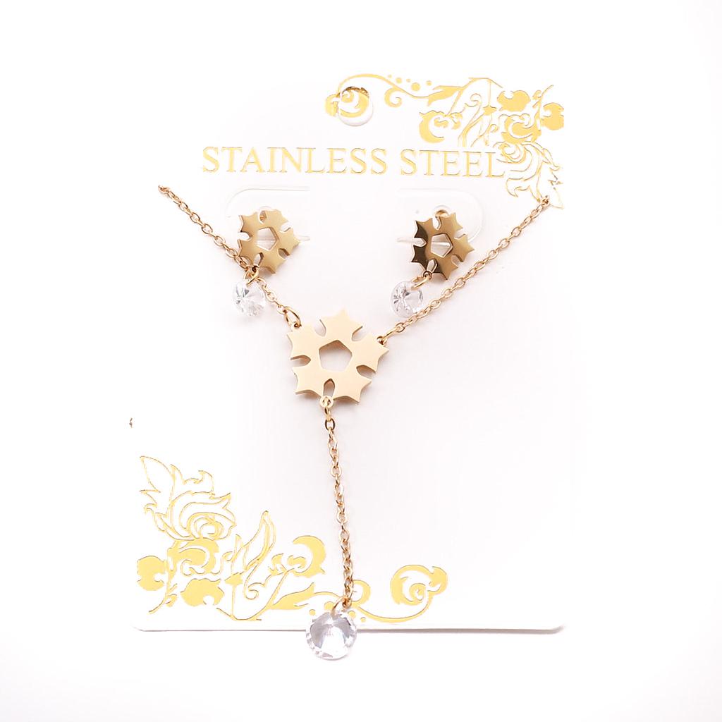 COL1112	 Juego Acero Dorada piedrita colgante