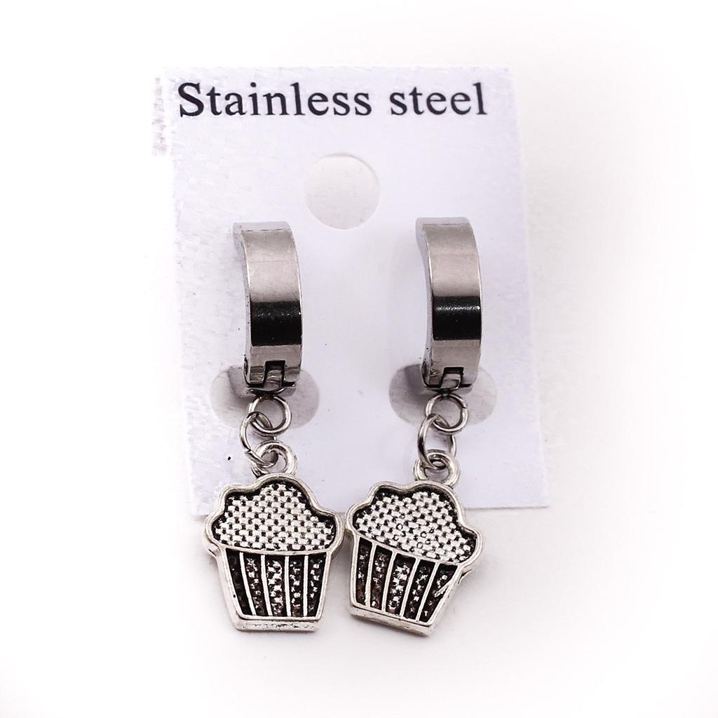 AR21406	 Huggie Acero  Plateado Dije colgando