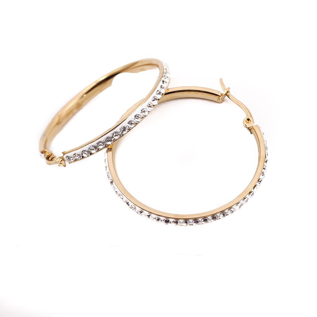 AR12274	 Arracada Acero Dorada con piedritas 4 cm