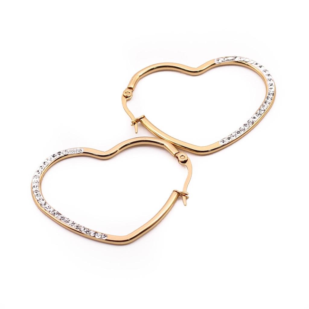 AR13504	 Arracada Acero Dorada Corazón con piedritas 3.5 cm