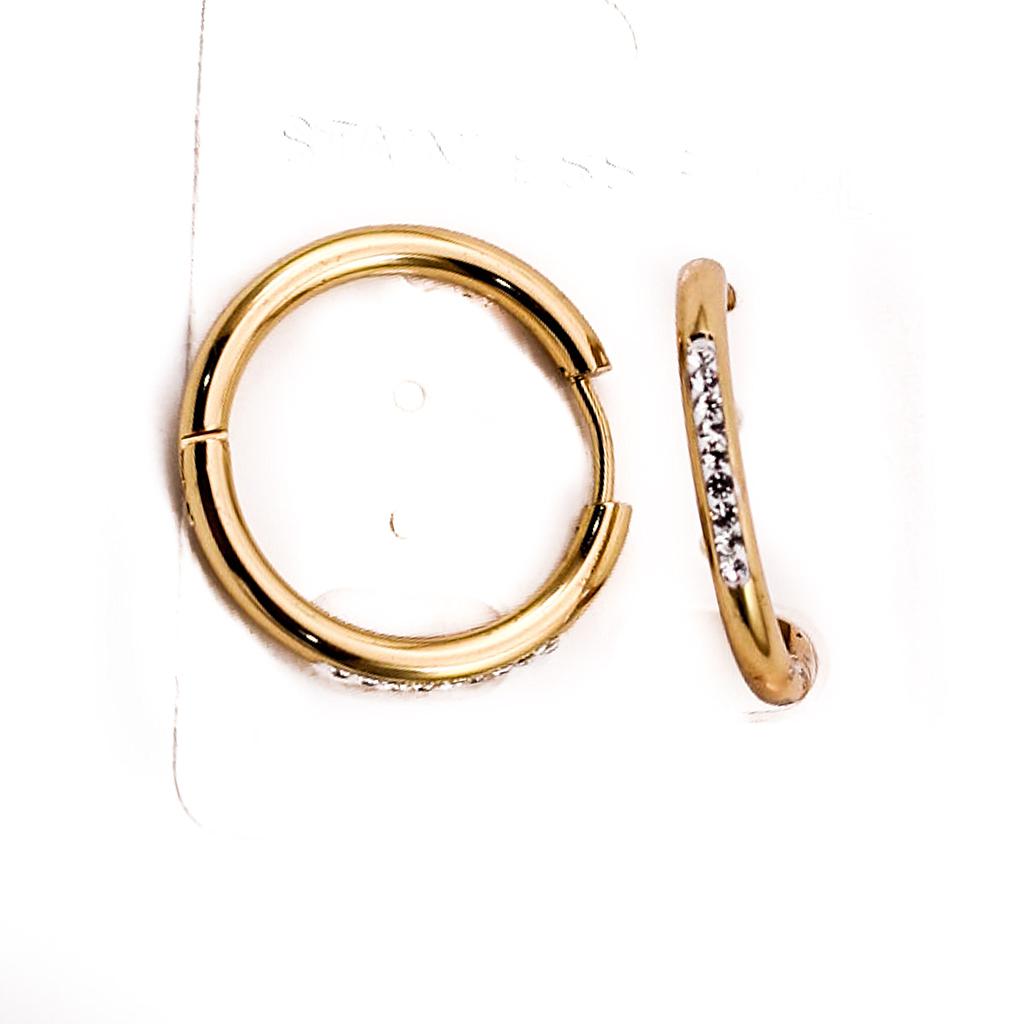 AR13262	 Arracada Acero Dorada con piedritas 2.2 cm