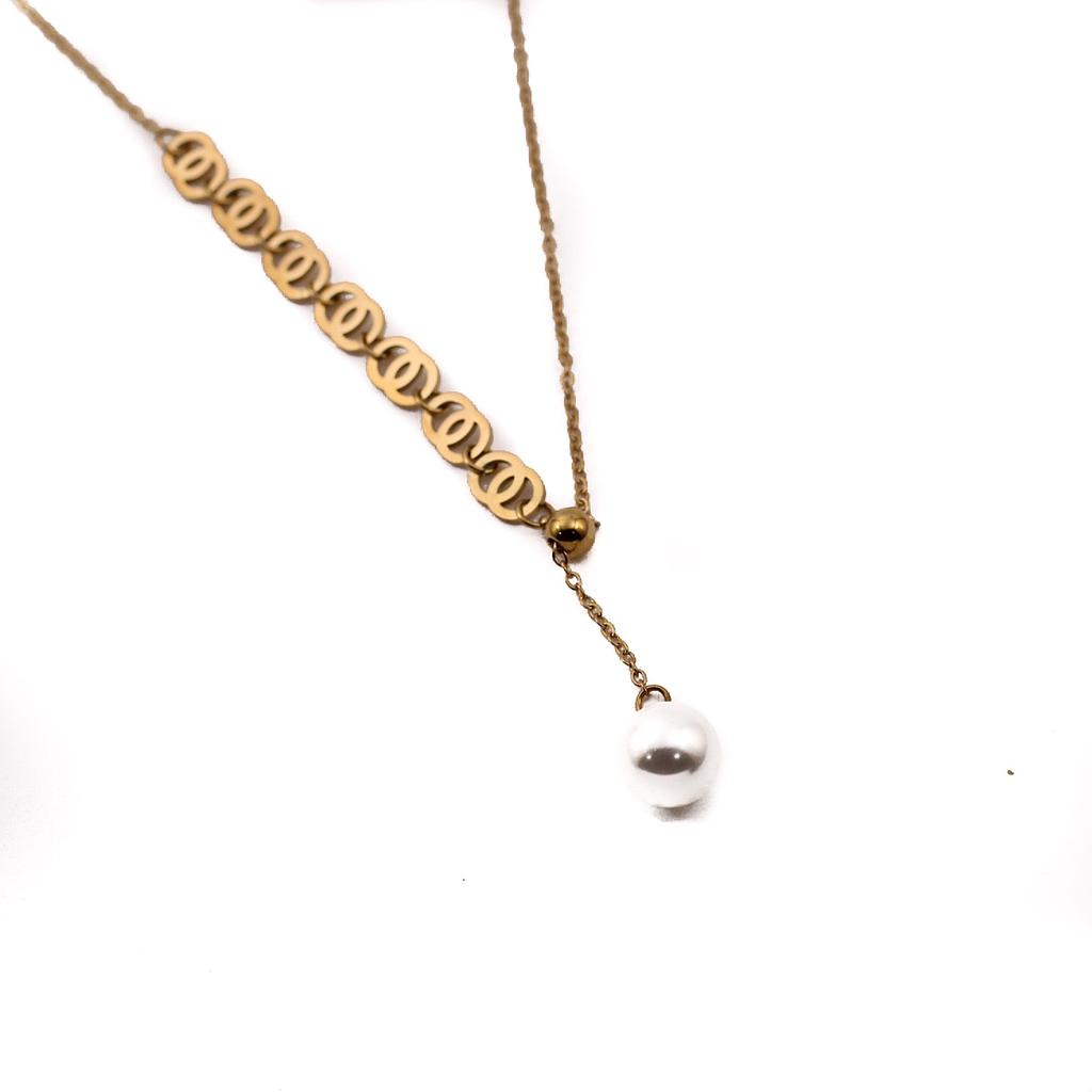 COL21111 Collar Acero Dorado Aron enlazados y perla