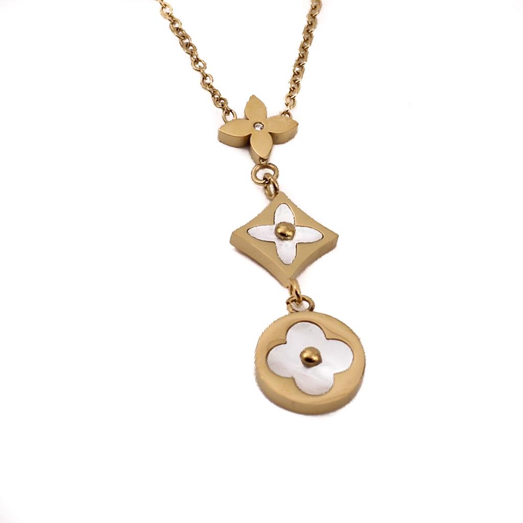 COL21118 Collar Acero Dorado Tres flores con piedra madre