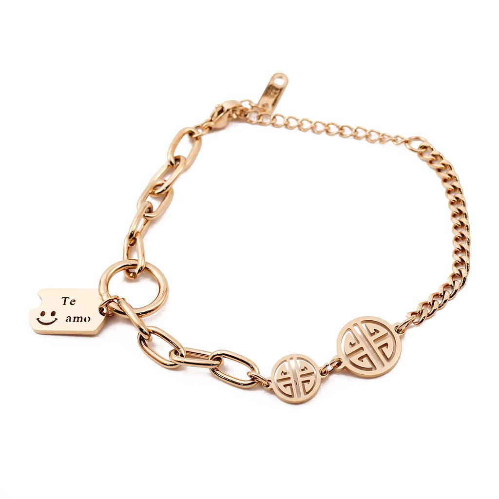 PUL22322 Pulsera Acero dorada Eslabon grande, placa te amo