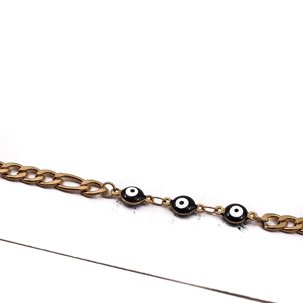 PUL22324 Pulsera Acero dorada Cadena 3-1 con 3 ojos