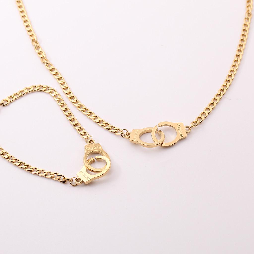COL1413	Collar y Pulsera Acero dorado Esposas