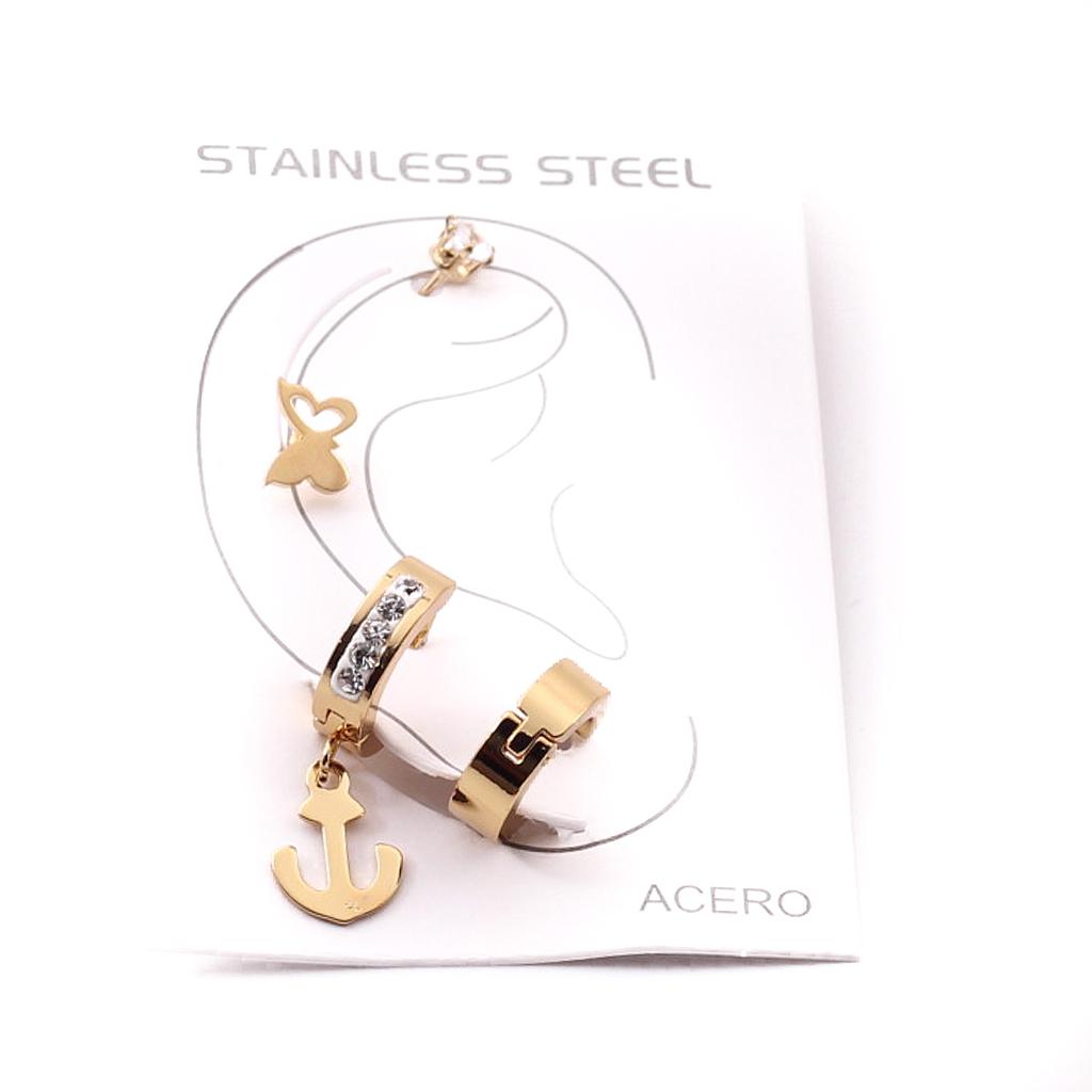 AR1460 Cartera Oreja Acero 4 piezas dorado