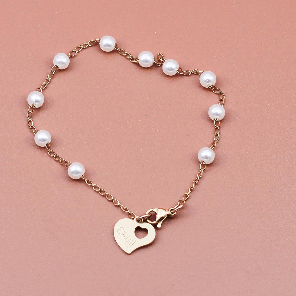 PUL14224 Pulsera  Acero Dorado 10 perlas