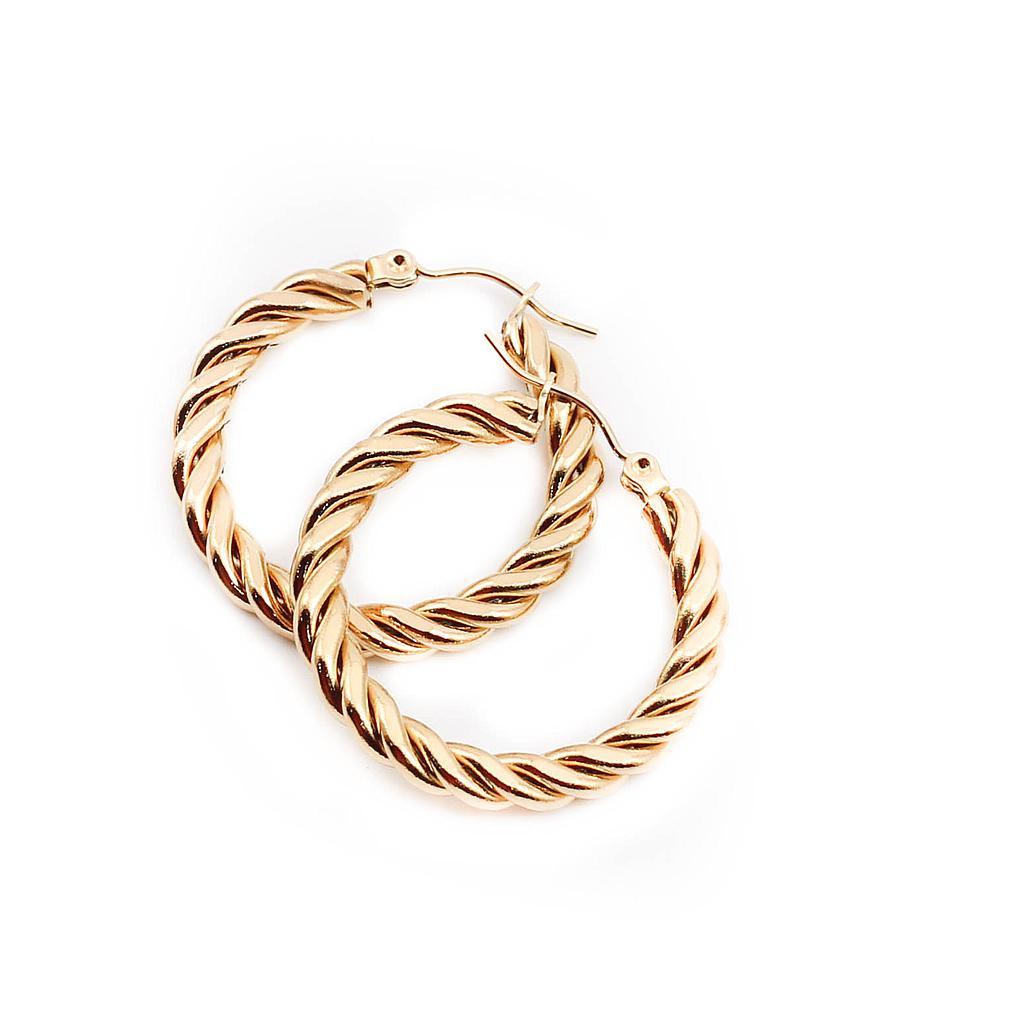 AR14672	 Arracada Acero Torsal Dorada 30mm