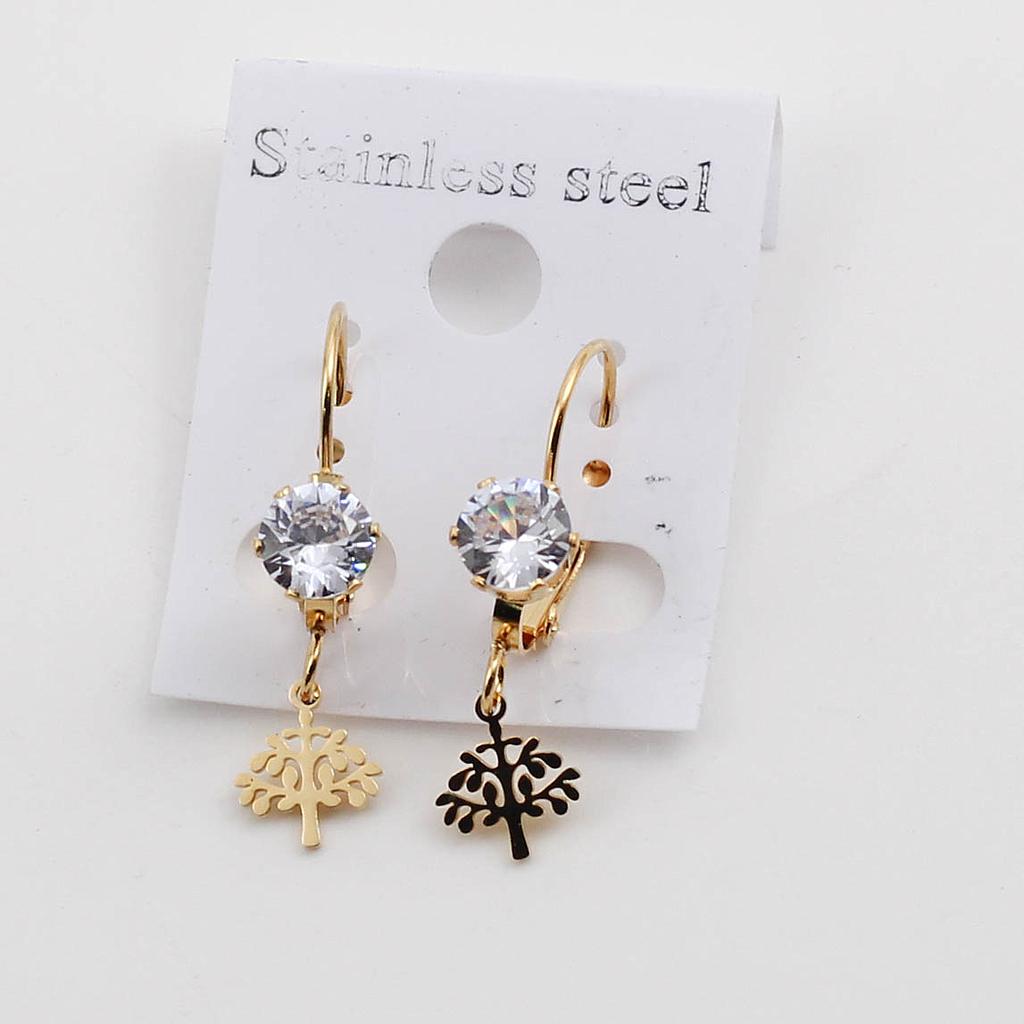 AR144 Arete  Acero dorado piedra con dije