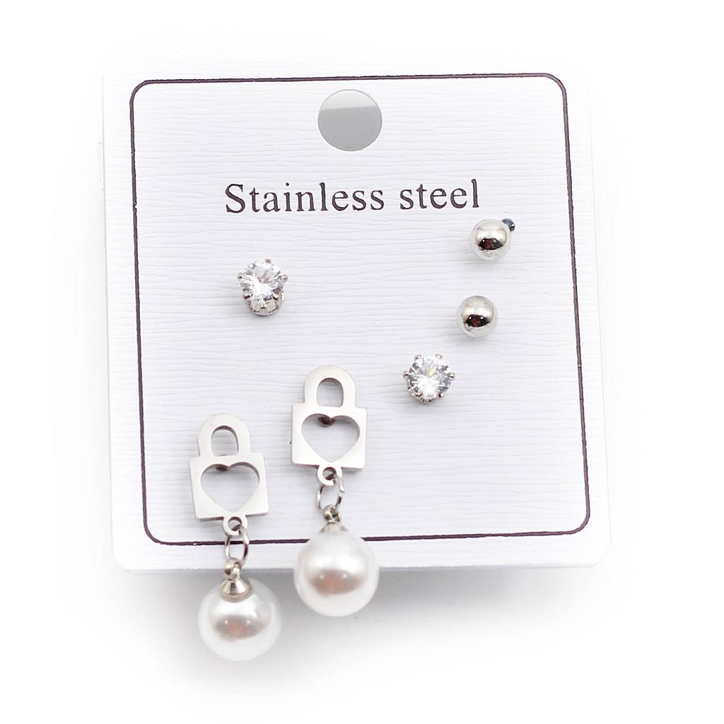 AR1457 Cartera Acero  3 broquel Plateado con perla