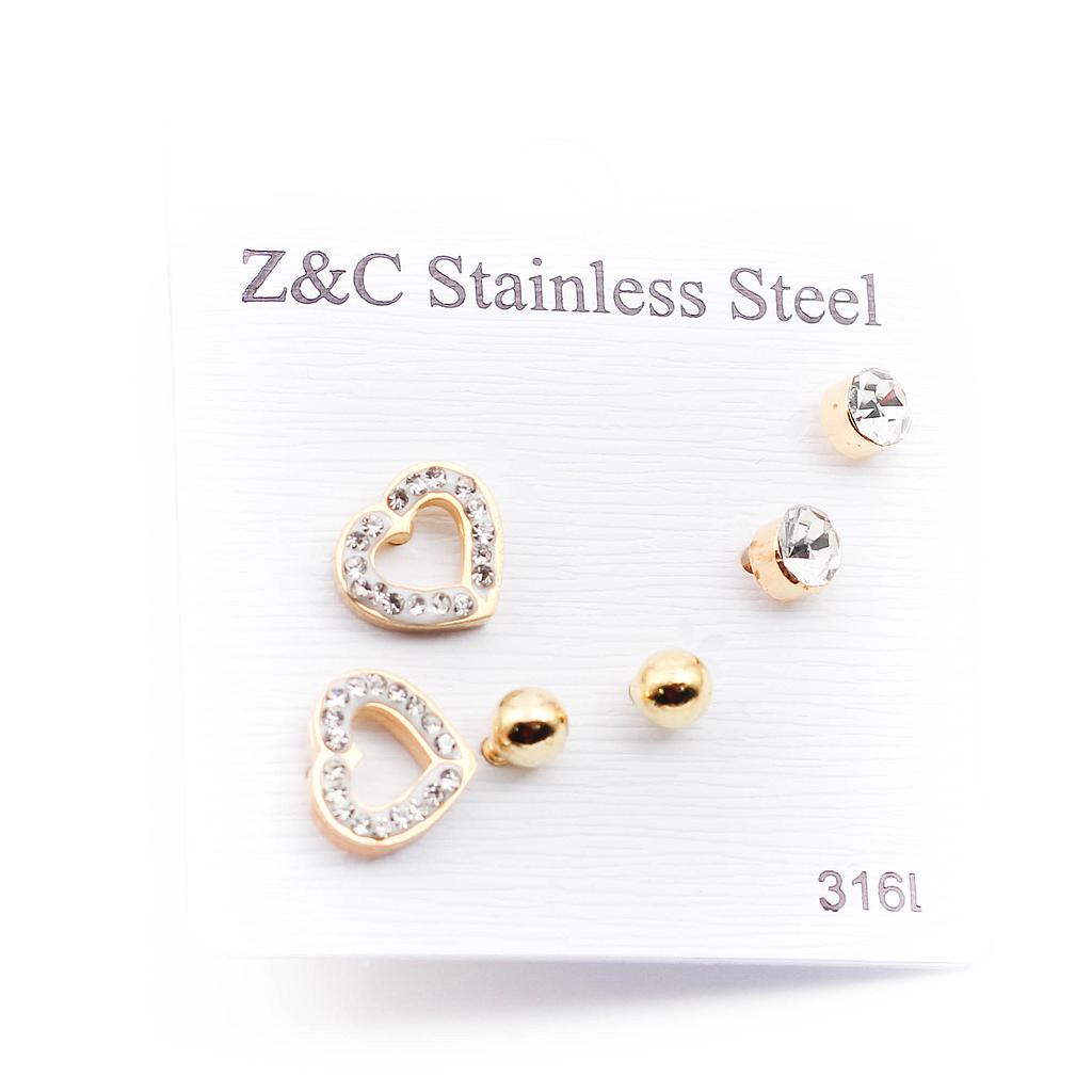 AR14057	 Cartera Acero  3 broquel dorado con piedritas