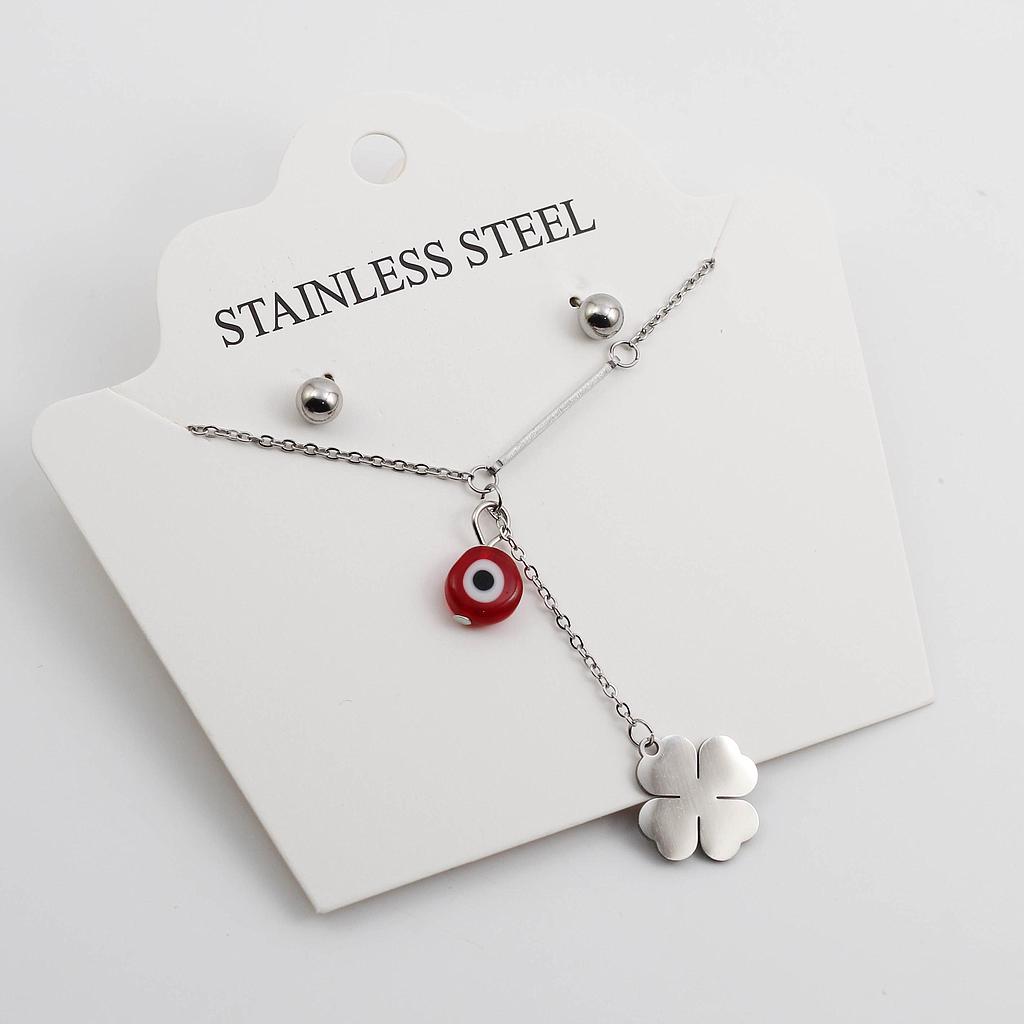 COL1444	 Juego Acero  Plateado con Ojo color y dijes