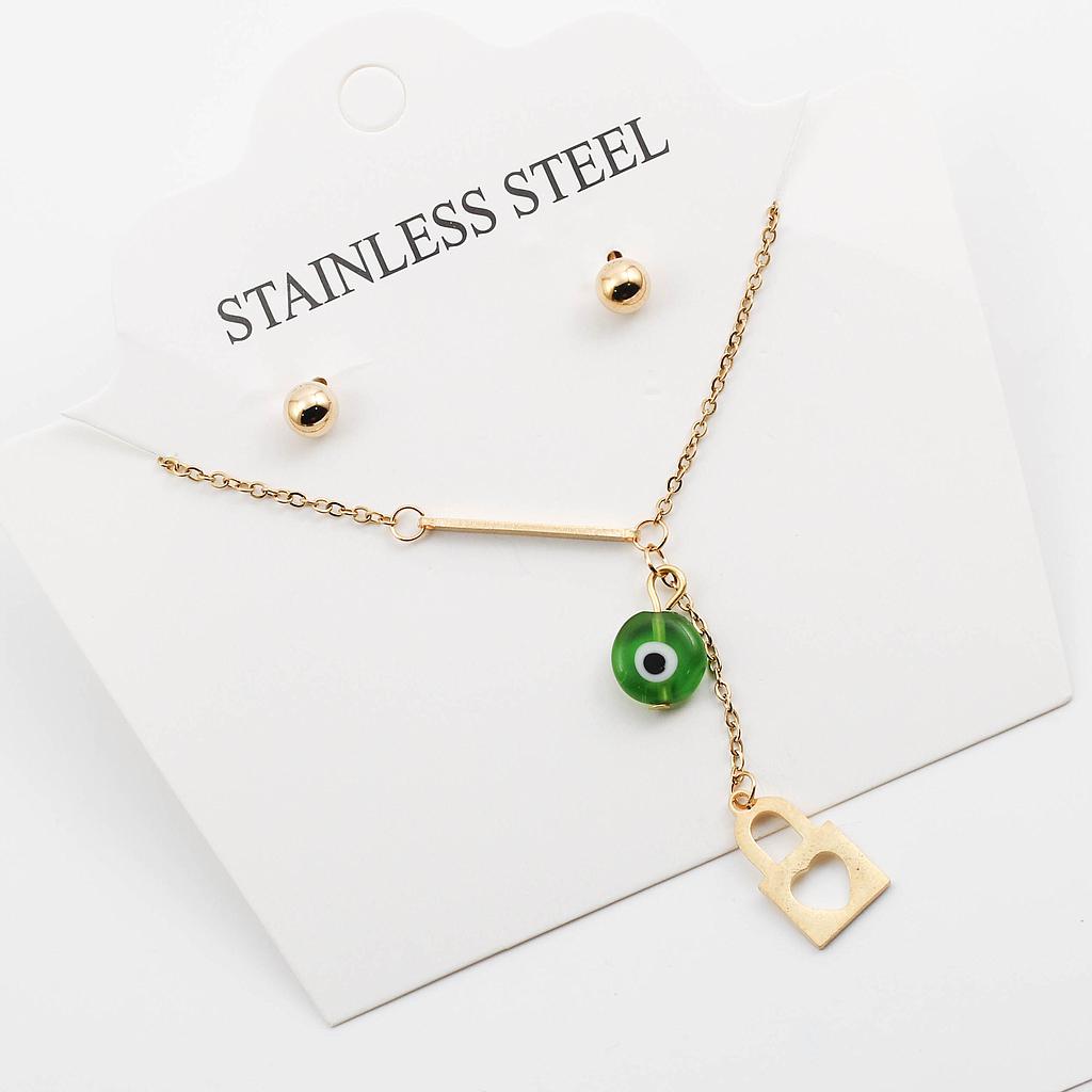 COL1443	Juego Acero  Dorado con Ojo color y dijes