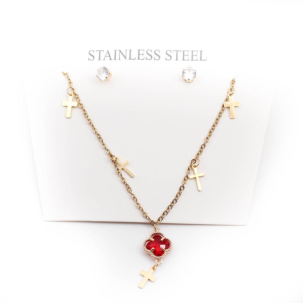 COL1442	Juego Acero  Dorado con flore color y dijes