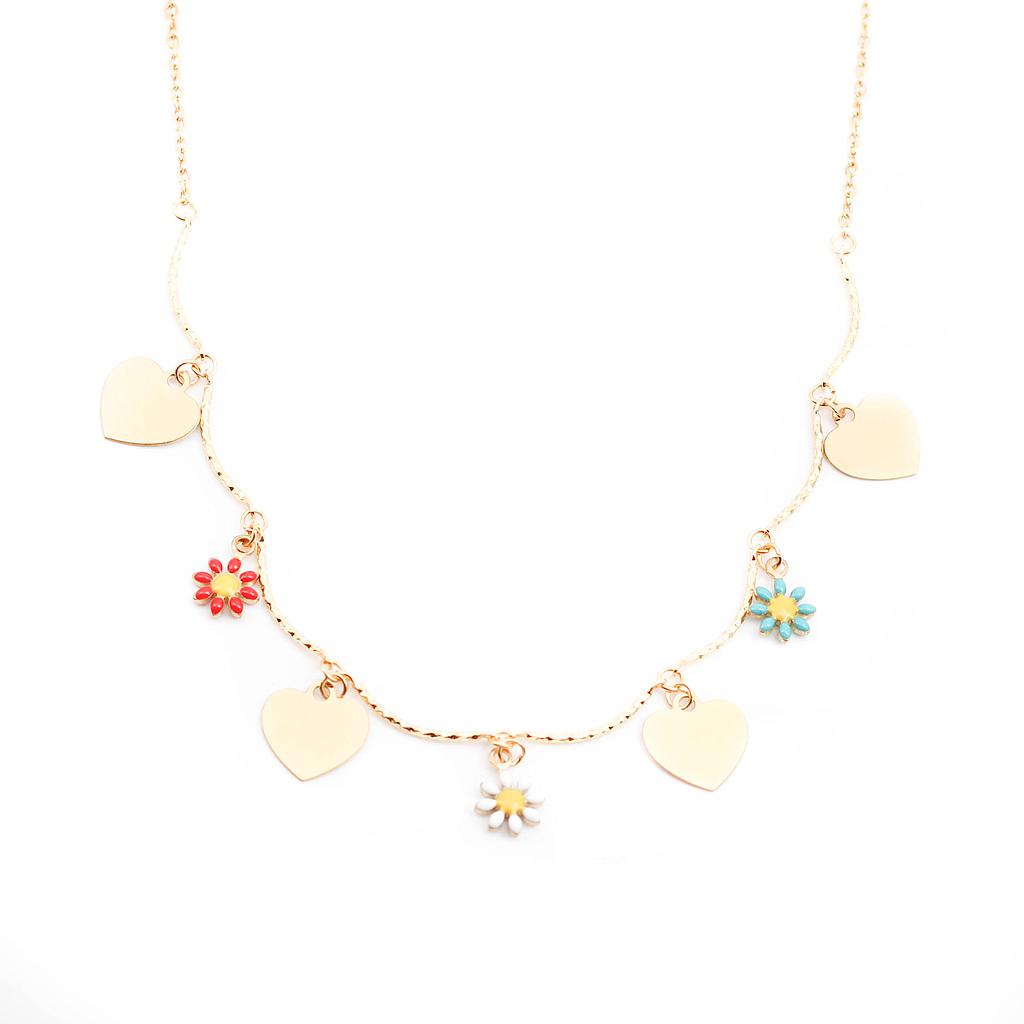 COL142	Collar Acero  Dorado con flores color
