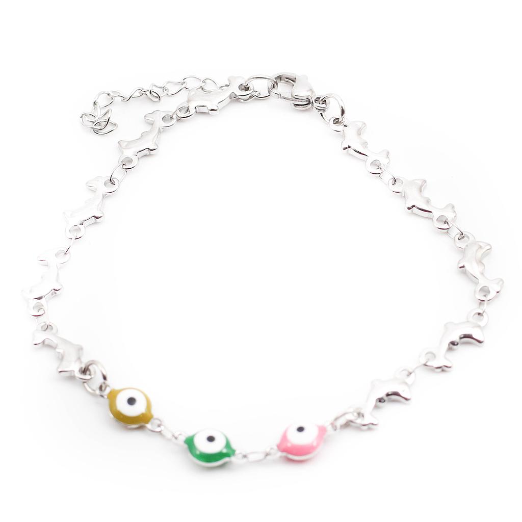 PUL14461 Pulsera Acero  Plateado con 3 Ojo color