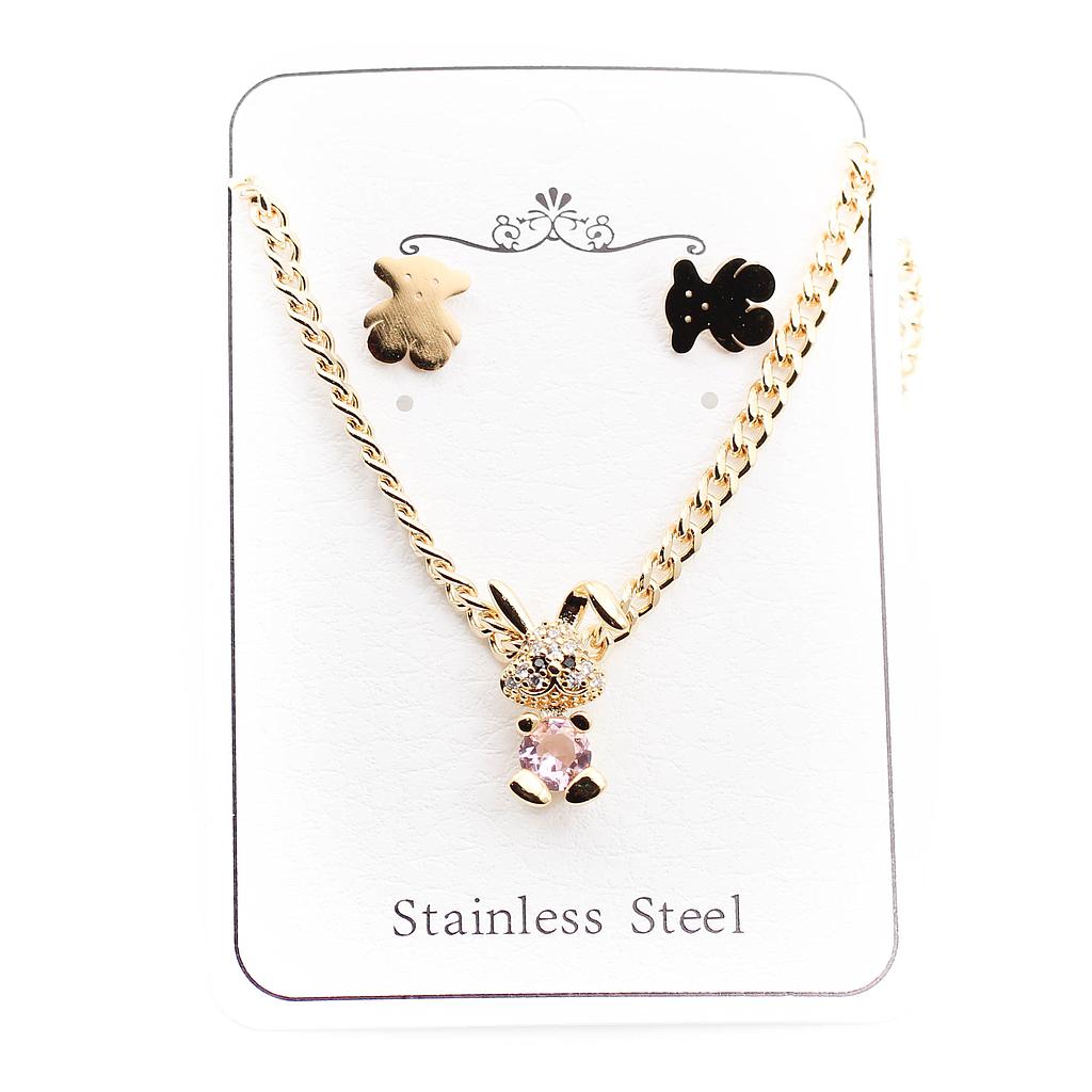 COL221105 Juego Acero dorado cadena gruesa y figuras con piedritas