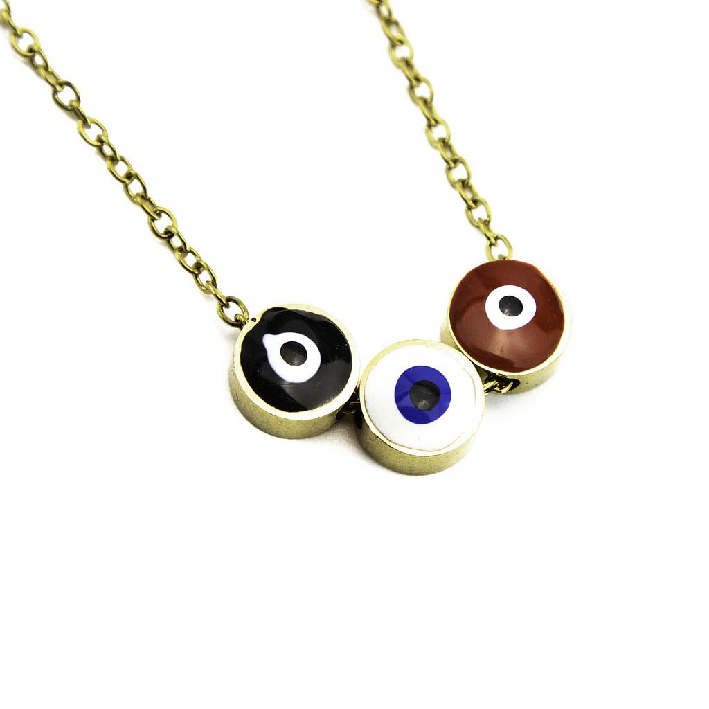 COL158 Collar Acero Dorado tres ojos turco