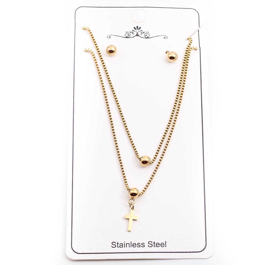 COL1447 Juego Acero Dorado doble cadena dijes varias figuras