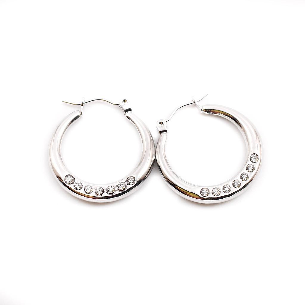 AR14442 Arracada Acero Plateada de figuras  piedras 25 mm