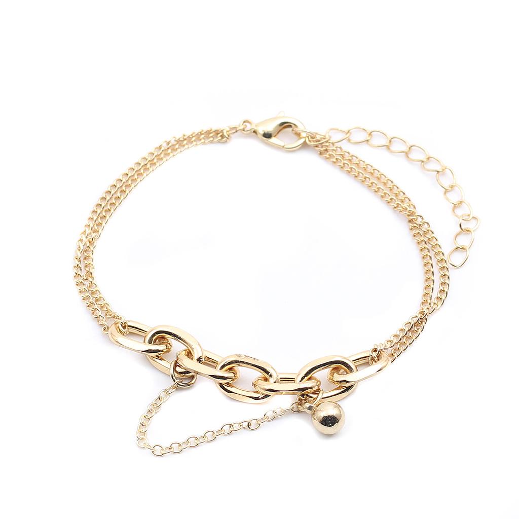 PUL22803 Pulsera Acero dorada Doble Cadena