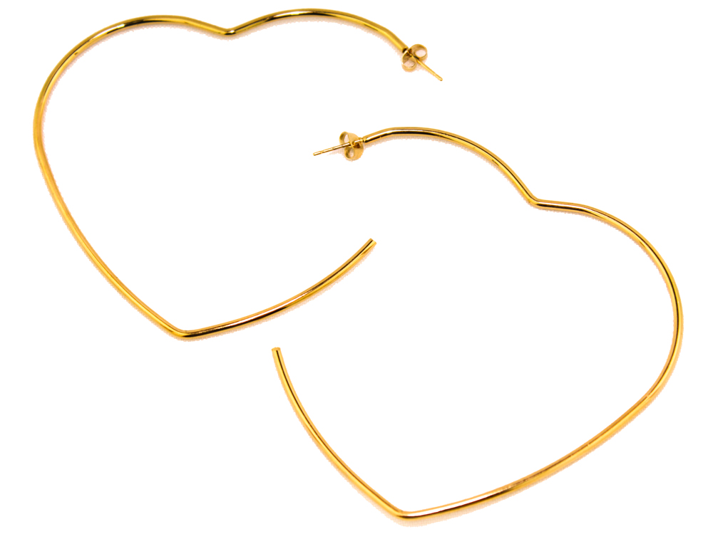 AR19925	 Arracada Acero Corazon Dorada Abierta 80 mm