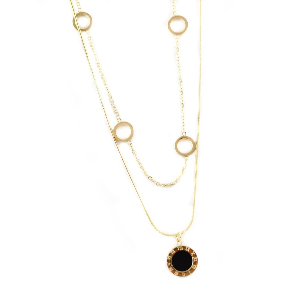 COL160835 Collar Acero Dorado cadena mixta con círculos y números romanos