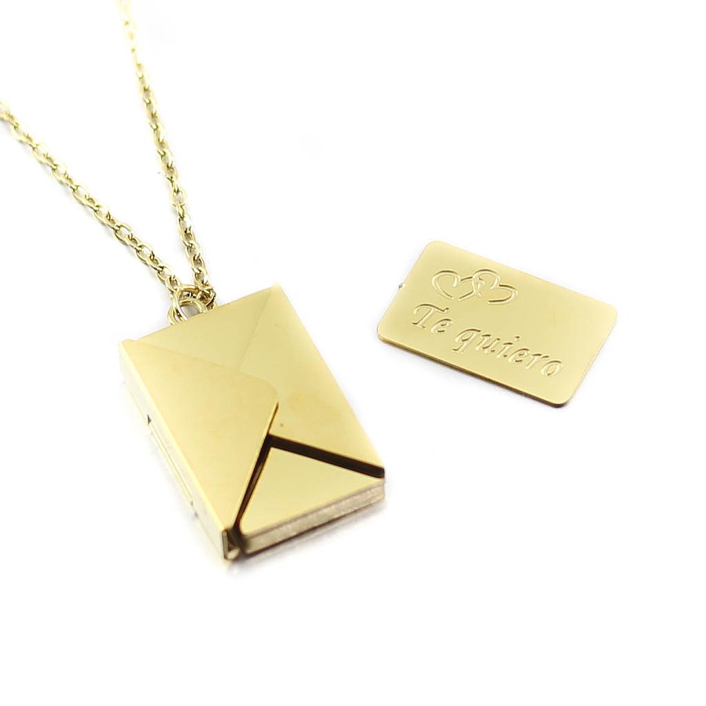 656345 Collar Acero Dorado carta Te quiero