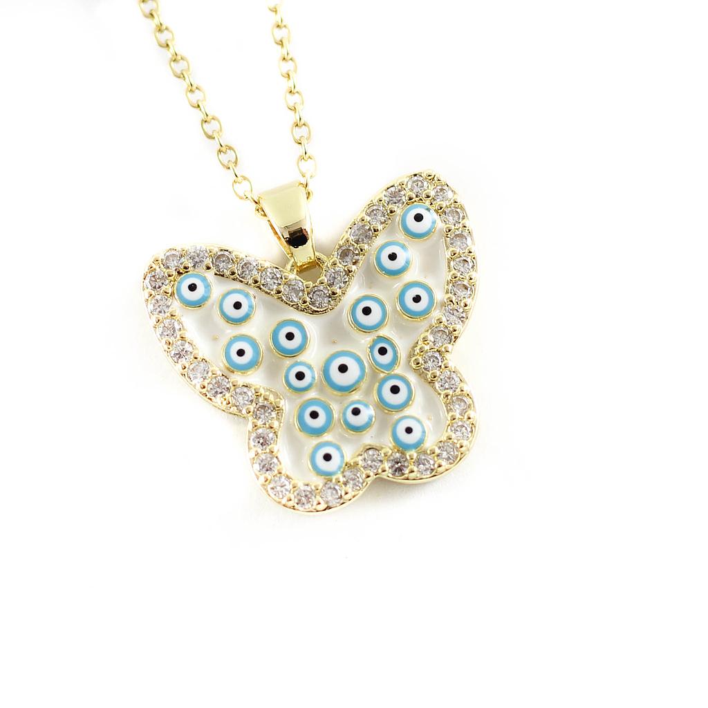 COL160809 Collar Acero Dorado Mariposa con ojo turco