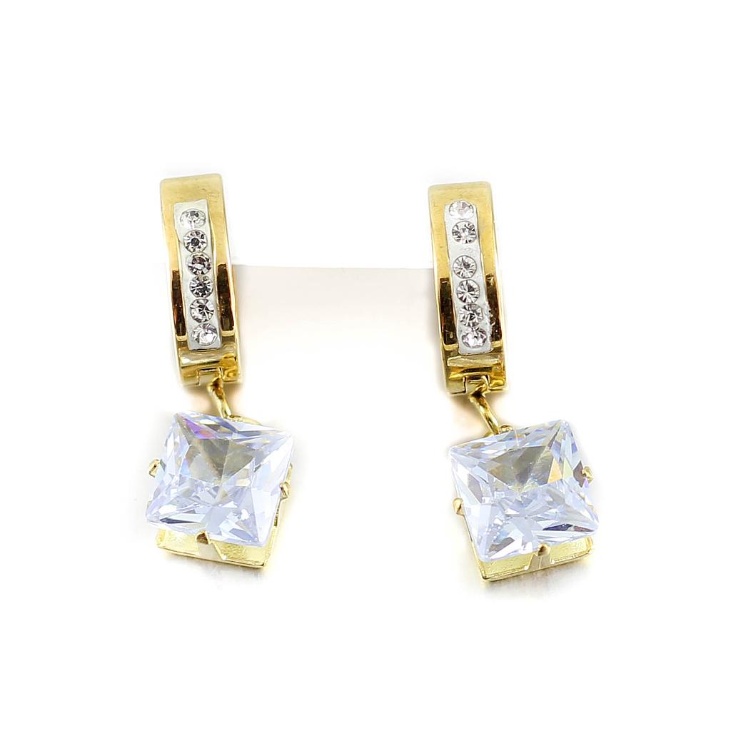 AR750013 Huggie Acero dorada con piedritas y piedra grande colgante