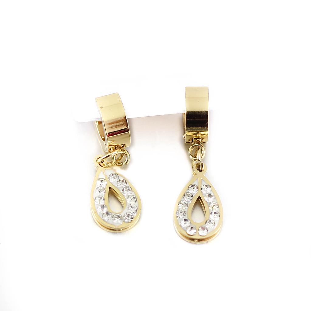 AR750082 Huggie Acero dorada con piedritas y gota colgante