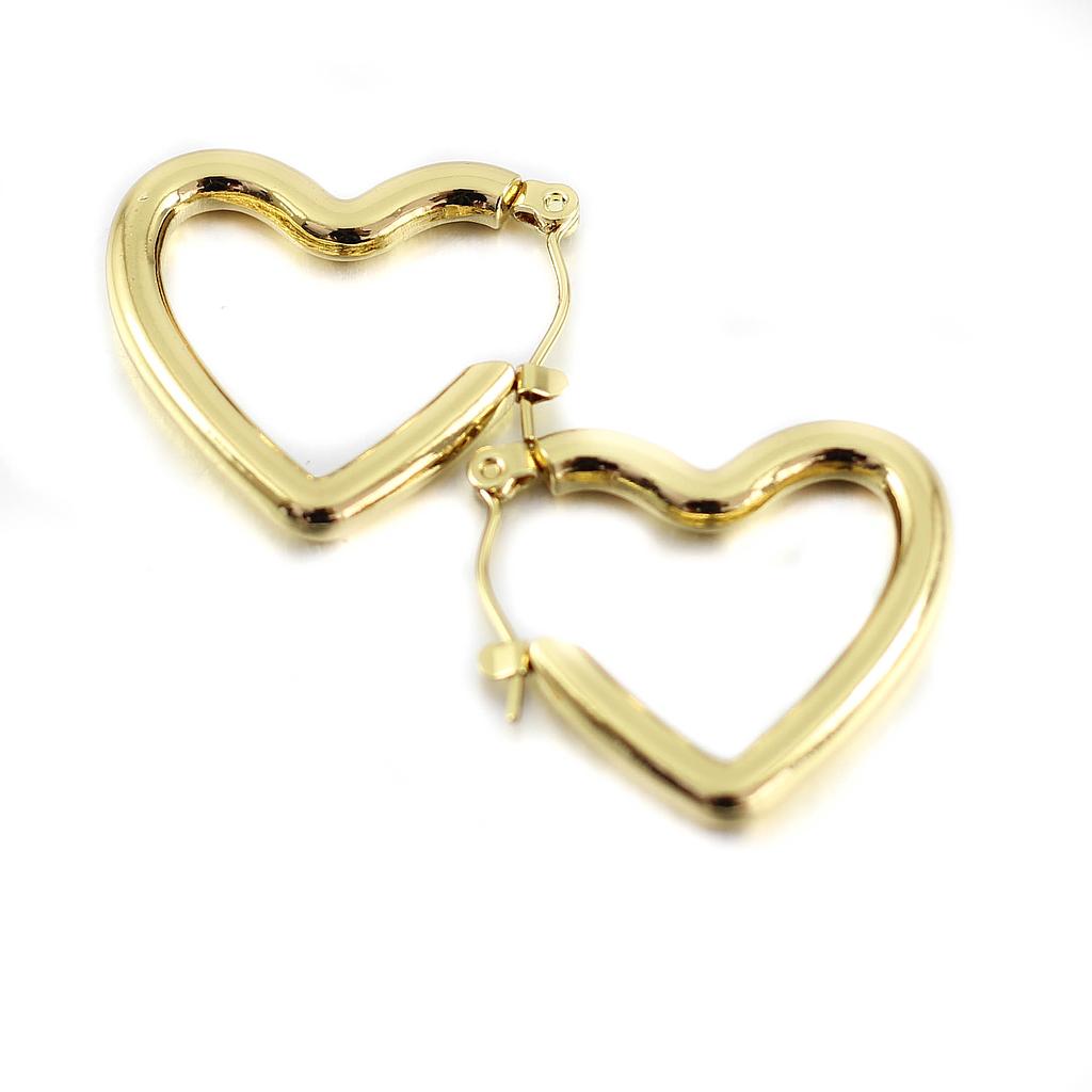 AR23402 Arracada Acero Corazon Gruesa Dorada 25 mm