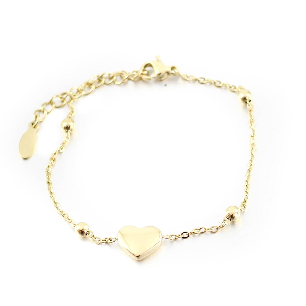 BL2201 Pulsera Tobillera Acero bolitas y corazón dorada