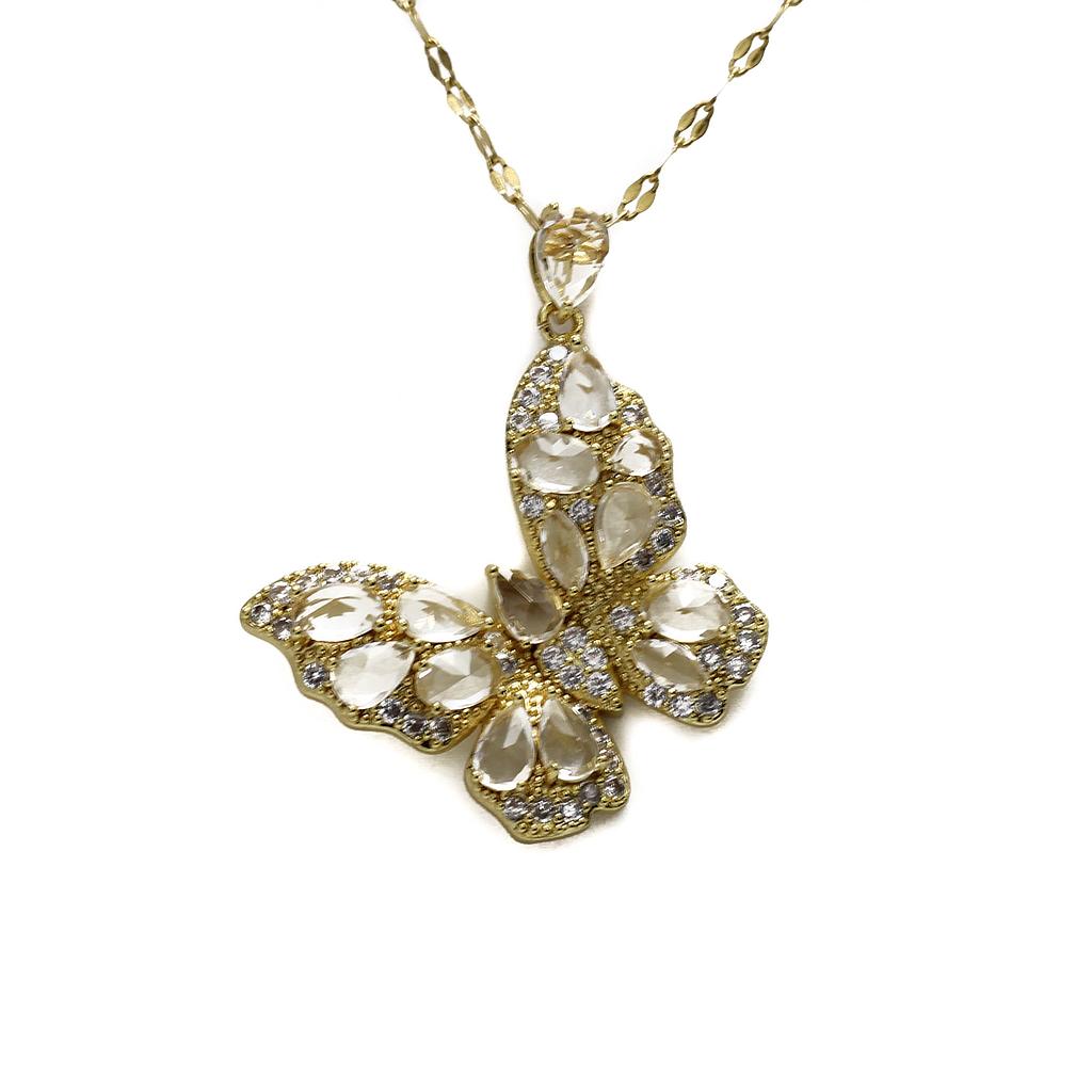 COL2374	Collar Acero Mariposa con piedras de colores