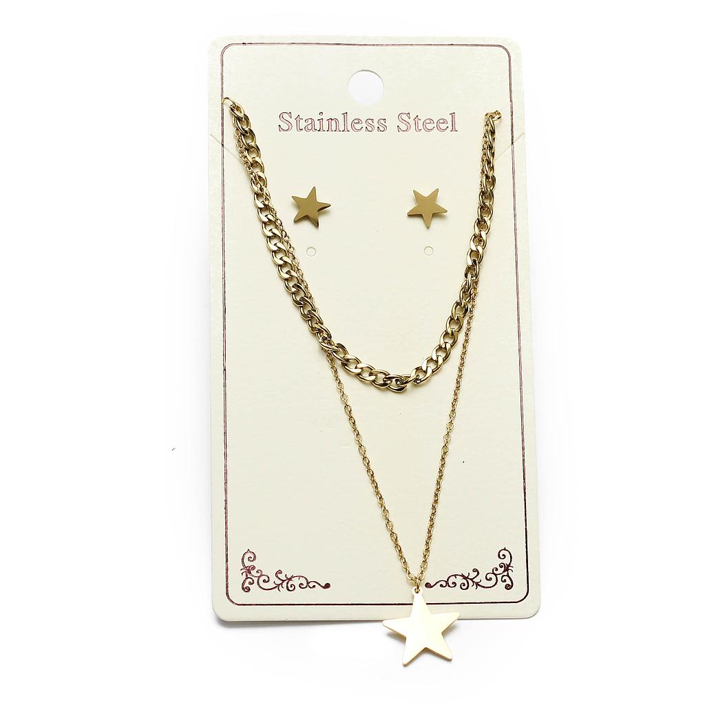 COL160815 Juego Acero de Collar y aretes Cadena mixta Estrella