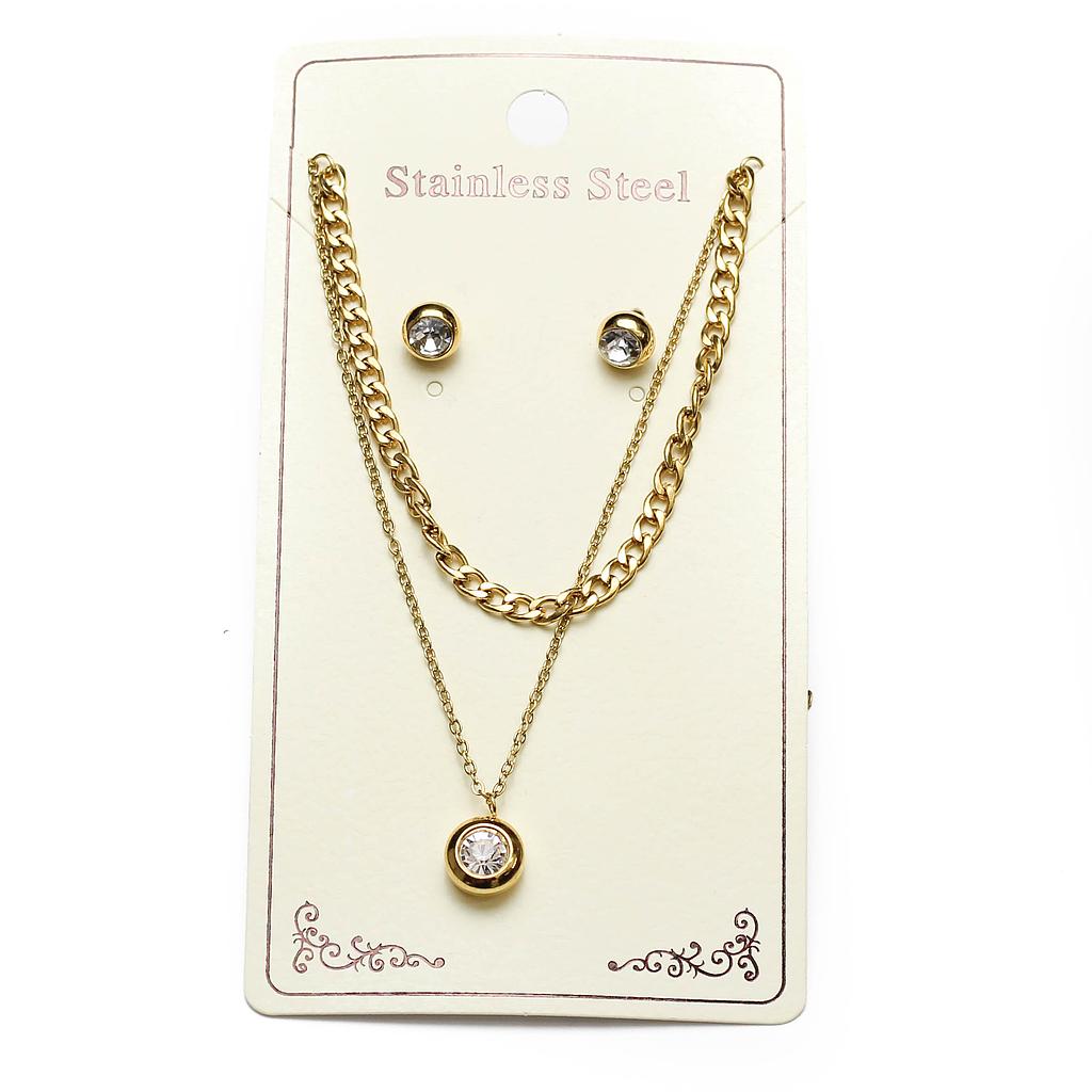 COL160816 Juego Acero de Collar y aretes Cadena mixta Diamante